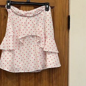 Gianni Bini White & Pink Polka Dot Mini Skirt
